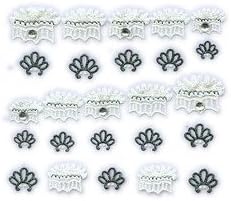 Black &amp; White Turkey Feather Tail &amp; Lace w/ Rhinestone French Tip Nail Stickers/Decals