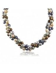 14K white gold 3 strand dyed multi color freshwater cultured pearl necklace, 18"