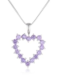 Sterling Silver Amethyst Color Cubic Zirconia Heart Pendant Necklace, 18"