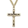 24K Gold Over Sterling Silver 1 1/8" Crucifix Necklace w/ Black Enamel on 24" Chain