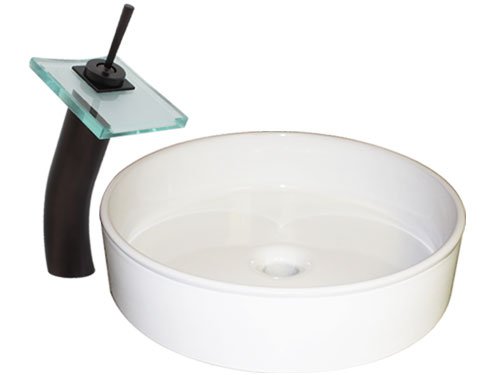 Ticor Glacier Vessel Porcelain Bathroom Sink and Oil Rubbed Bronze Waterfall