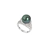 14K White Gold 1/5 ct. Diamond with Black Tahitian Pearl Ring