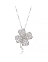 Valentines Day Gifts Bling Jewelry CZ Clover Heart Pendant Necklace 925 Silver