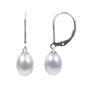 Freshwater White 7.5-8mm Pearl Drop Earrings in Sterling Silver