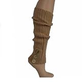 BEIGE RIBBED KNIT STRETCHY LEG WARMERS W/BUTTON TRIM