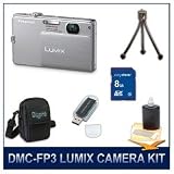 Panasonic LUMIX DMC-FP3 FP3 Silver Digital Camera, 14 MP, 4x Optical Zoom Lens, 3.0 Touch-Screen LCD, HD Video Recording, 8 GB Memory Card, Card Reader, Mini Tripod, Deluxe Carrying Case, & 3pc. Lens Cleaning Kit