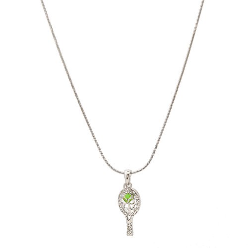 Spinningdaisy Tennis Racket with Smashing Green Crystal Ball Necklace