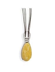 Yellow Amber Pendant & 24"" Triple Strand Leather Necklace