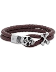 Leather & Stainless Steel Bracelet 08.50 Inch olished Leg028