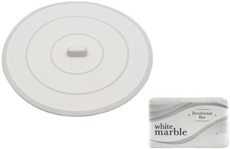 PROMOTION: One White Flat Round Sink and Bathtub Drain Rubber Stopper With a *FREE* Dial Deodorant White Marble Bar Soap