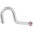 Solid 18KT White Gold 1.5mm Genuine Pink Sapphire Right Nostril Screw- 18 Gauge