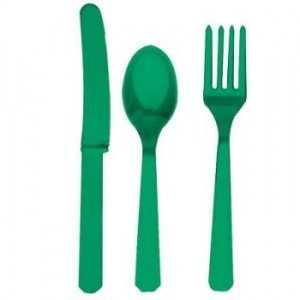 Premium Festive Green Heavy Weight Assorted Plastic Cutlery Set - (24 Pc) - Elegant & Durable for Parties and Events
