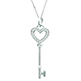 14K White Gold Diamond Heart Key Pendant