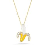 31Kl8FP9%2BXL. SL160  10k Yellow Gold Yellow and White Enamel with Diamond Accent Banana Pendant (0.03 cttw, I J Color, I2 I3 Clarity), 18
