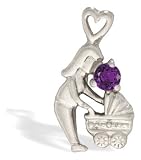 14K White Gold Genuine Round Amethyst Mother with Child Pendant