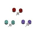 Sterling Silver 8mm Red, Lavender and Green Jade Stud Earrings Set
