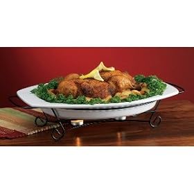 DISH ON RACK WITH WARMERS - 19.5 BIG DISH ON WIRE RACK WITH TEA LIGHT WARMERS by Jaf Gifts