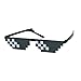 Flat Top Narrow Cat Eye Pixel Funky Party Shade Rimless Shield Sunglasses Black (6 Squares)
