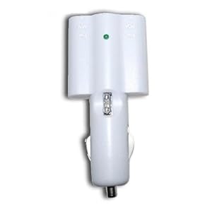 USB 2 Port Car Charger White for iPod, Zune, MP3 Players and PDA Devices