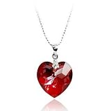 Kzafrance Collier Pendentif Coeur Collection "Fête des Mères" en Cristal Swarovski et sa Chaîne en plaqué platine - Rouge Passion