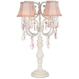 Antique White with Pink Crystal 4-Light Electric Candelabra