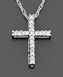 14k White Gold Small Diamond Cross Pendant (1/10 ct. t.w.)