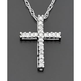 14k White Gold Small Diamond Cross Pendant (1/10 ct. t.w.) by 