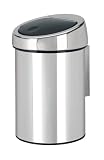 Brabantia Touch Bin 3litre, Plastic Bucket Brilliant Steel