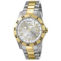Invicta II Collection 5252 Quartz Sapphire Coated Mineral Silver Dial Two Tone Gold Plating Stainless Steel Band Men Watch