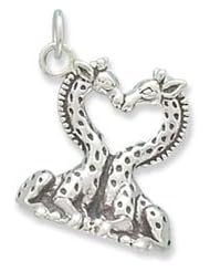 Sterling Silver Charm Pendant Kissing Giraffes Heart