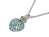 Silver Aqua 18 Crystal Puff Heart Crown Necklace Jewelry