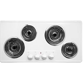 Frigidaire: FFEC3603LW 36'' Electric Cooktop with 4 Coil Heating Elements, Porcelain Surface and Rea