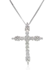Womens 10K White Gold Diamond Cross Pendant Necklace (1/4 cttw, I-J Color, I2 Clarity) 18"