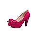 BeanFashion Girls Closed Round Toe High Heel Chunky Heels Platform PU Frosted Solid Pumps with Bowknot