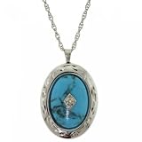 New Turquoise Diamond Sterling Silver Locket Pendant Necklace