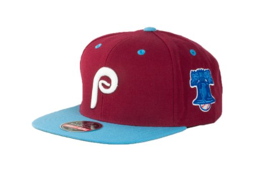 MLB Men's Philadelphia Phillies Blockhead Snapback Cap (Maroon/Light Blue, Adjustable)