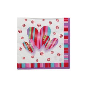 Valentine Hearts & Stripes Luncheon Napkins