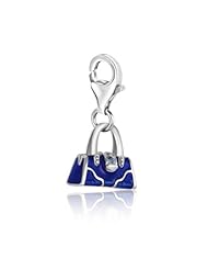 Sterling Silver Handbag Charm with Blue Tone Enamel Design