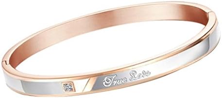 Tingem His or Hers "True Love" Zircon Titanium Couple Bangle Bracelet