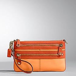 Coach Large Bonnie Leather Wristlet Handbag Bag 42543 Orange Tangerine