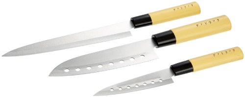 Esmeyer Messerset Asia aus Edelstahl 3-teilig, Griffe aus Kunststoff, in Holz-Box mit schwarzer Einlage im Geschenkkarton aus Holz mit PVC-Deckel