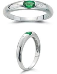 0.01 Cts Diamond & 0.16 Cts Natural Emerald Stack Band in 14K White Gold
