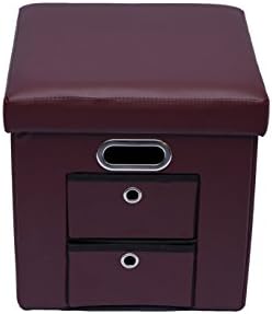 Fsobellaleo Faux Leather Folding Storage Ottoman with Pockert Coffee Table Brown