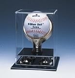 Single Softball Display Case with Gold Ring and Risers