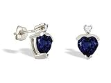 14K White Gold Genuine Heart Sapphire and Diamond Earrings