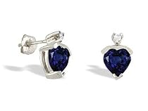 14K White Gold Genuine Heart Sapphire and Diamond Earrings