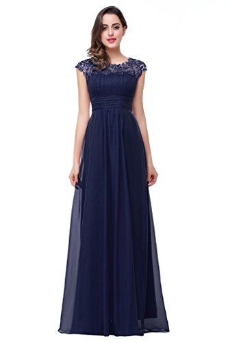 Babyonline Women's Cap Sleeve Lace Prom Dress Ruched Chiffon Evening Gowns