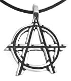 Pewter Anarchy Symbol Biker Gothic Pendant on Leather Necklace