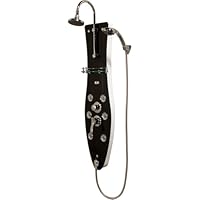PULSE Showerspas 1009B Lanai Pre-Plumbed Tempered Glass Shower System, Black with Chrome Finish