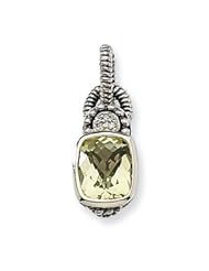 Antique Sterling Silver Diamond & Lemon Quartz Necklace